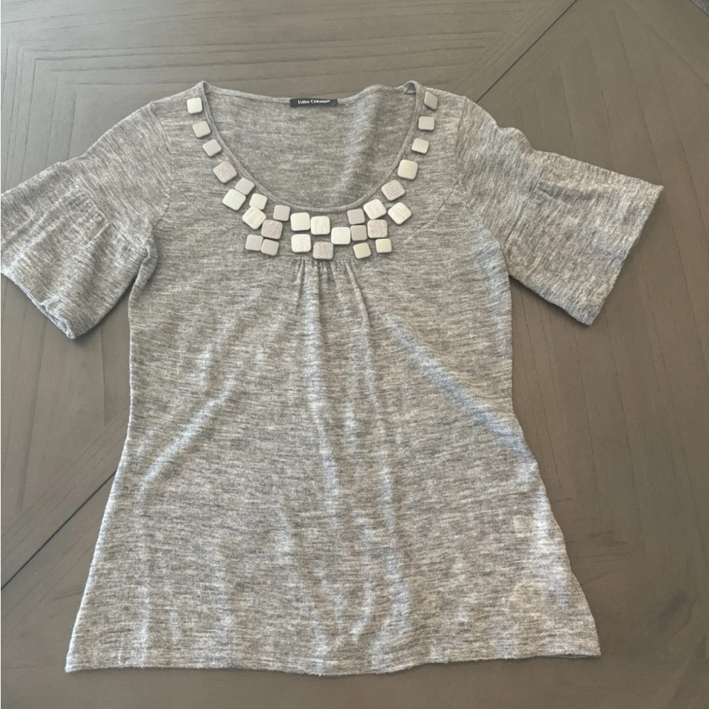 Luisa Cerano Gray w/Embellished Neckline